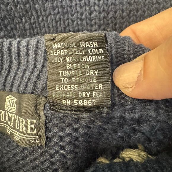 Vintage Structure Sweater Men’s XL Blue Argyle Cable Knit Sleeves Heavyweight - Picture 13 of 13